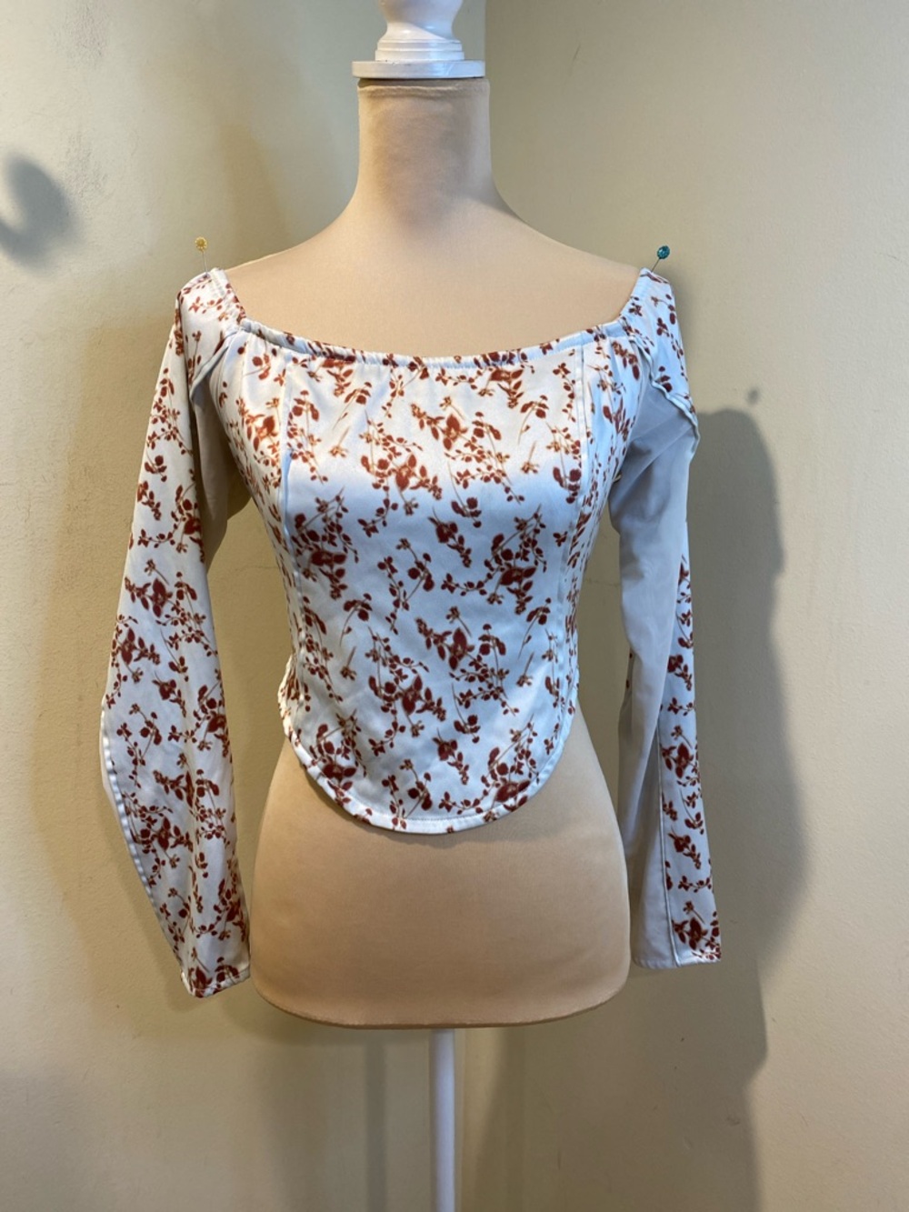 Forever 21+ Cream Blouse with Brown Floral Print Sz 0X